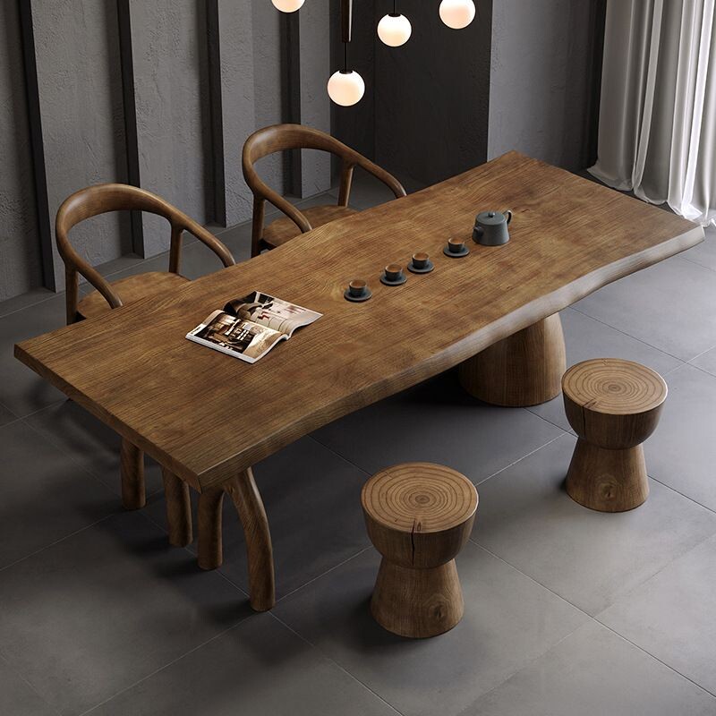 d实木餐桌椅组合胡桃色客厅家用茶台茶桌阳台原木侘寂风茶几大桌