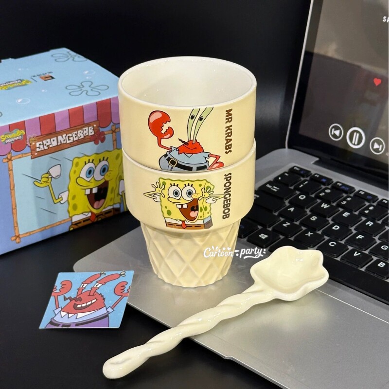 海绵宝宝陶瓷甜筒杯可爱雪糕杯水杯马克杯可爱雪糕杯