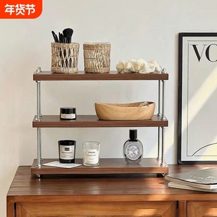 中古风实木桌面置物架杯架收纳架阳台花架置物架子多层移动多功能