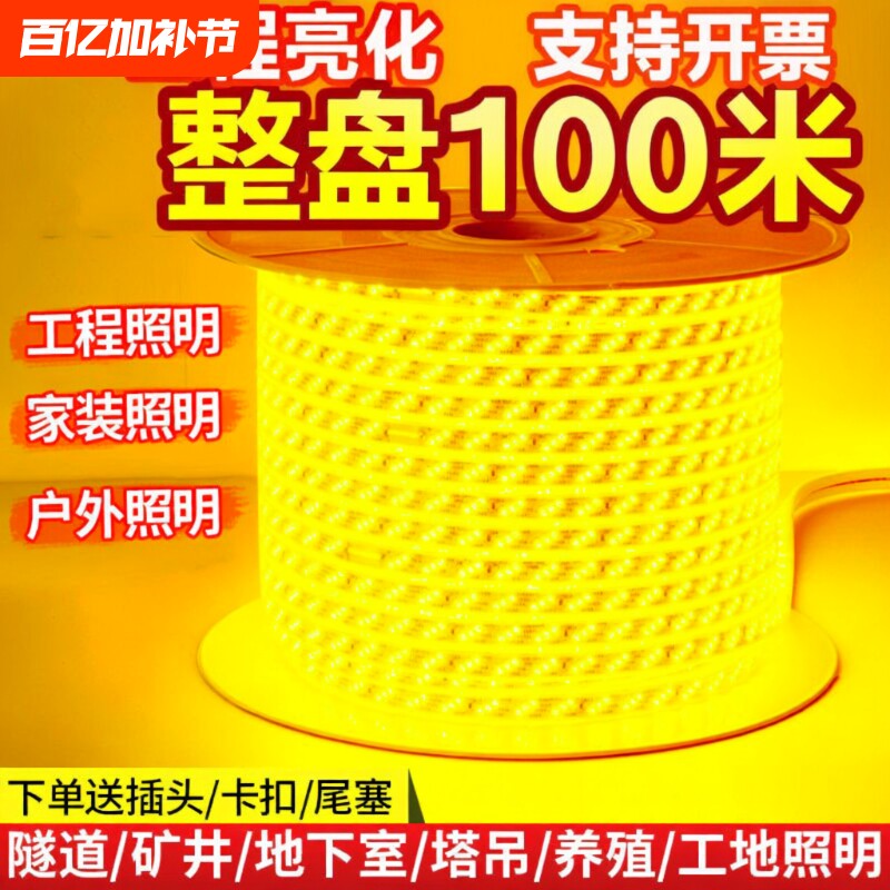 整卷100米超亮LED灯带家装户外工程亮化吊顶户外防雨暖光白光装饰