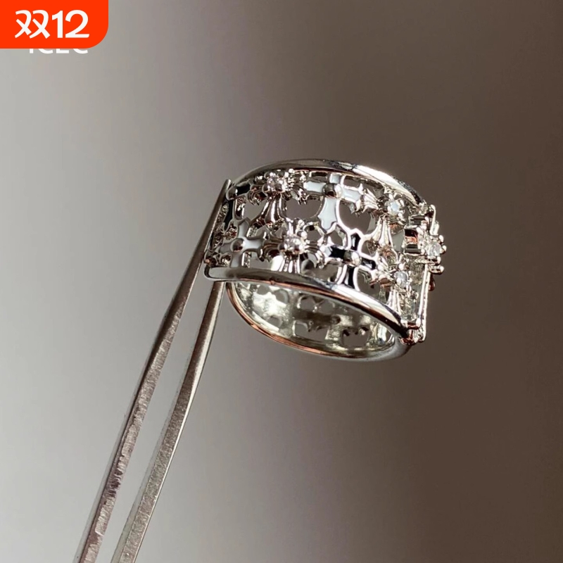 复古朋克风镂空十字架戒指女冷淡风小众指环时尚高级感气质食指戒