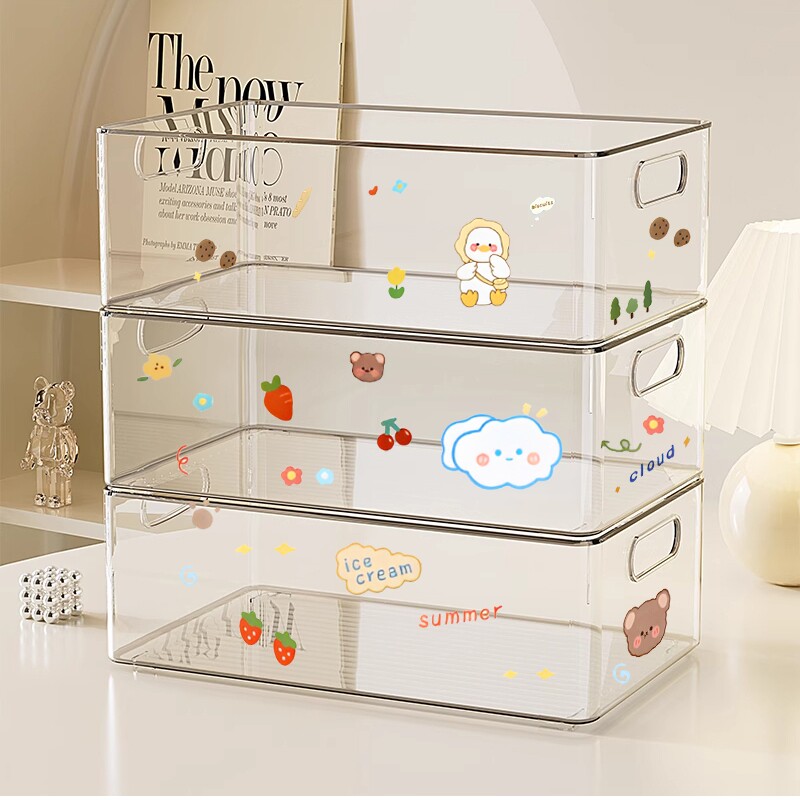 桌面亚克力收纳盒透明长方形零食杂物整理储物盒橱柜塑料置物盒子