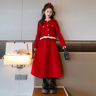 女童连衣裙秋冬款2026冬季裙子儿童小香风新年衣服公主裙套装时尚