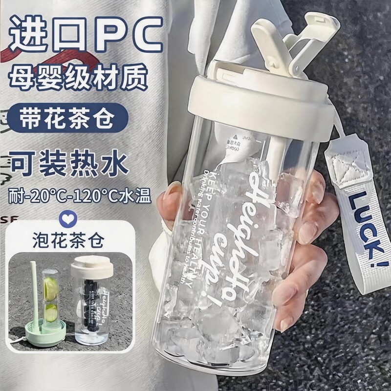 高颜值水杯女2026新款网水分离泡茶杯带吸管学生上学杯子