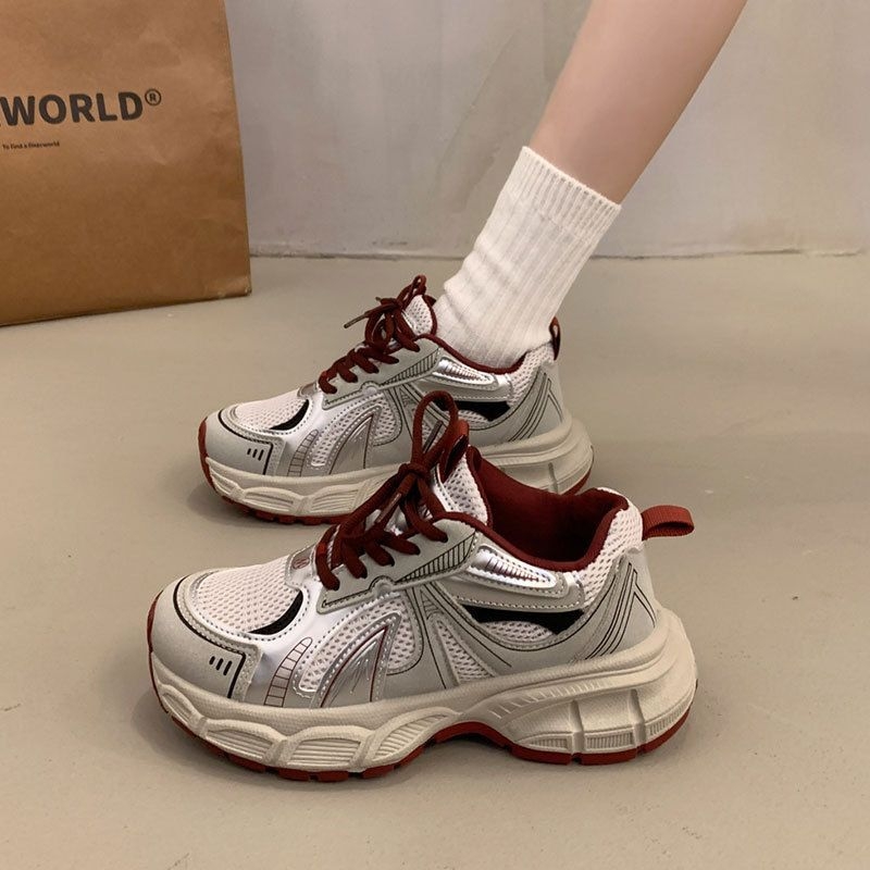 2025新款春季显小运动鞋透气厚底增高休闲鞋百搭安可拉红老爹鞋女