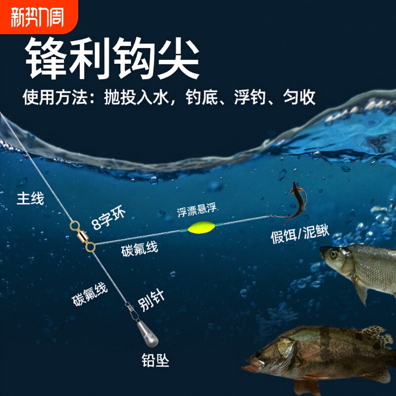 风筝钓组泥鳅钩挂假饵单线单钩钓组路亚专克翘嘴鳜鱼手工精绑