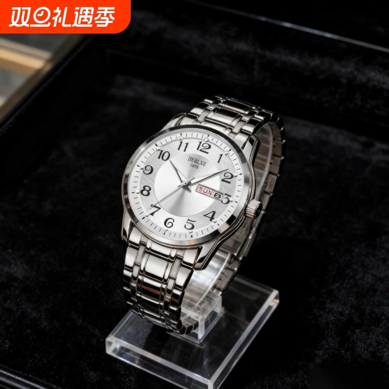 手表男款机械风全自动防水高级感全自动男表数字双日历防水腕表男