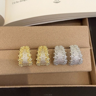 满钻满天星花团锦簇耳钉女轻奢设计感耳环超闪精致时尚耳饰金色