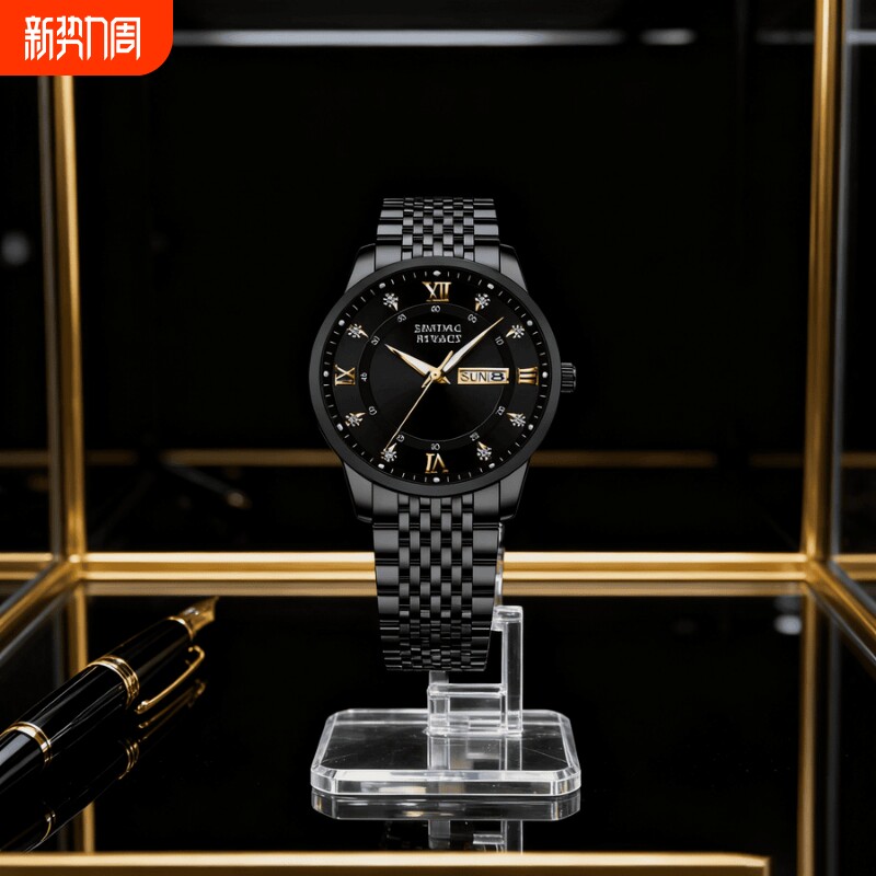 手表男款防水高级感全自动男表数字双日历防水腕表男机械风全自动