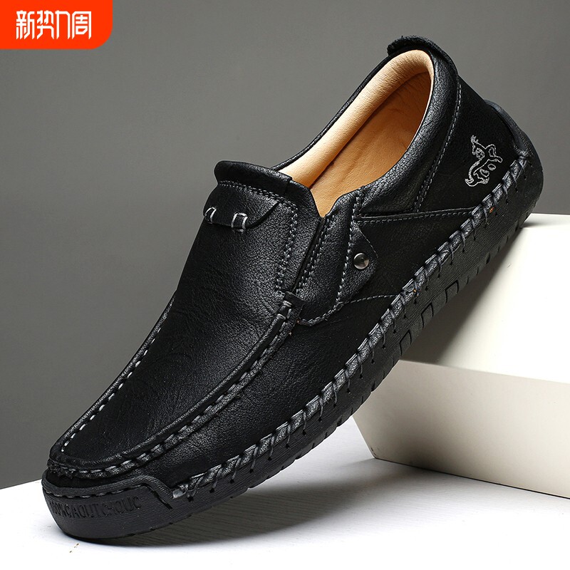 26新款潮鞋男士真皮软底手工缝线休闲皮鞋英伦百搭透气豆豆鞋新款