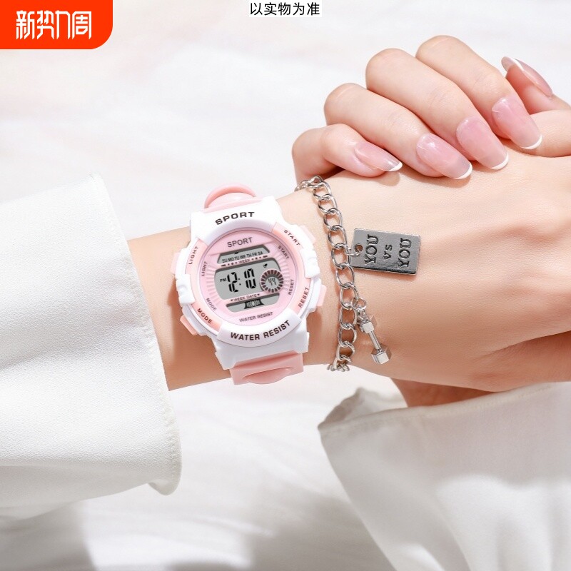 时尚百搭新款高颜值ins风男女夜光电子表初高中学生简约显示普通