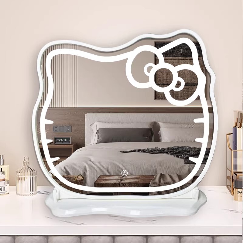 镜子kitty化妆镜led带灯台式桌面智能充电卧室梳妆镜凯蒂猫网