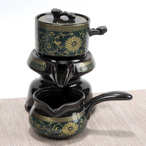 陶瓷懒人石磨自动茶具套装家用防烫茶杯泡茶器整套功夫茶茶壶