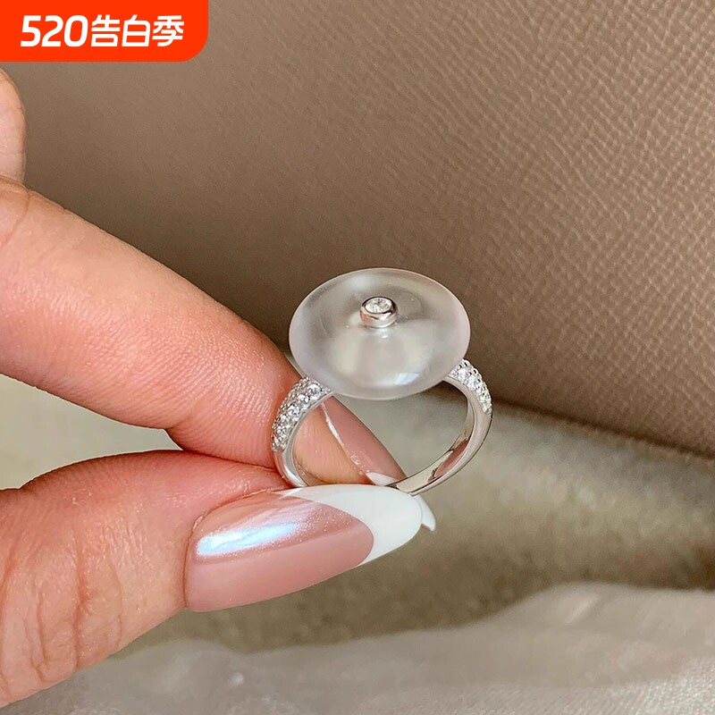 工厂开口可调节妖紫五彩黑灰色贝珠戒指女镶锆石仿珍珠戒指环