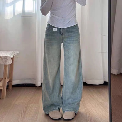 阔腿牛仔裤女2026春秋季新款大码高腰显瘦垂感宽松梨形身材直筒裤