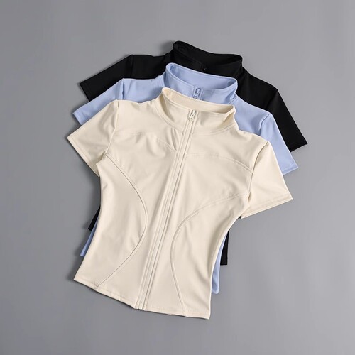 女款2026训练新款短袖T拉链健身衣骑行服户外运动瑜伽夏季速干