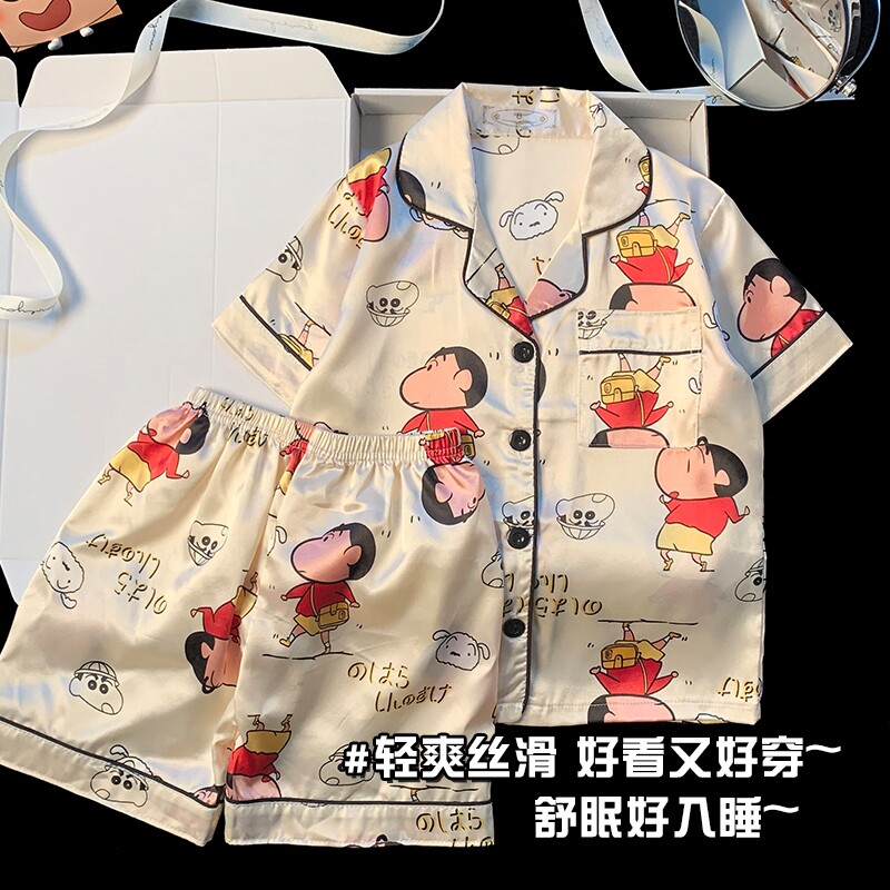 夏季薄款男童睡衣洋气短袖短裤男孩冰丝亲子中大童儿童家居服套装