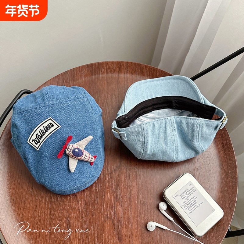 【LH】春夏季休闲百搭儿童牛仔前进帽子男女童卡通复古文艺画家帽