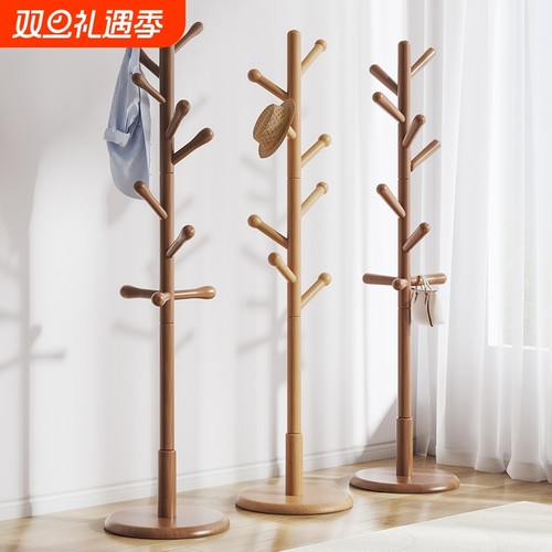 落地家用衣帽架卧室挂衣架客厅秋冬立式挂衣杆简易实木网红挂包架