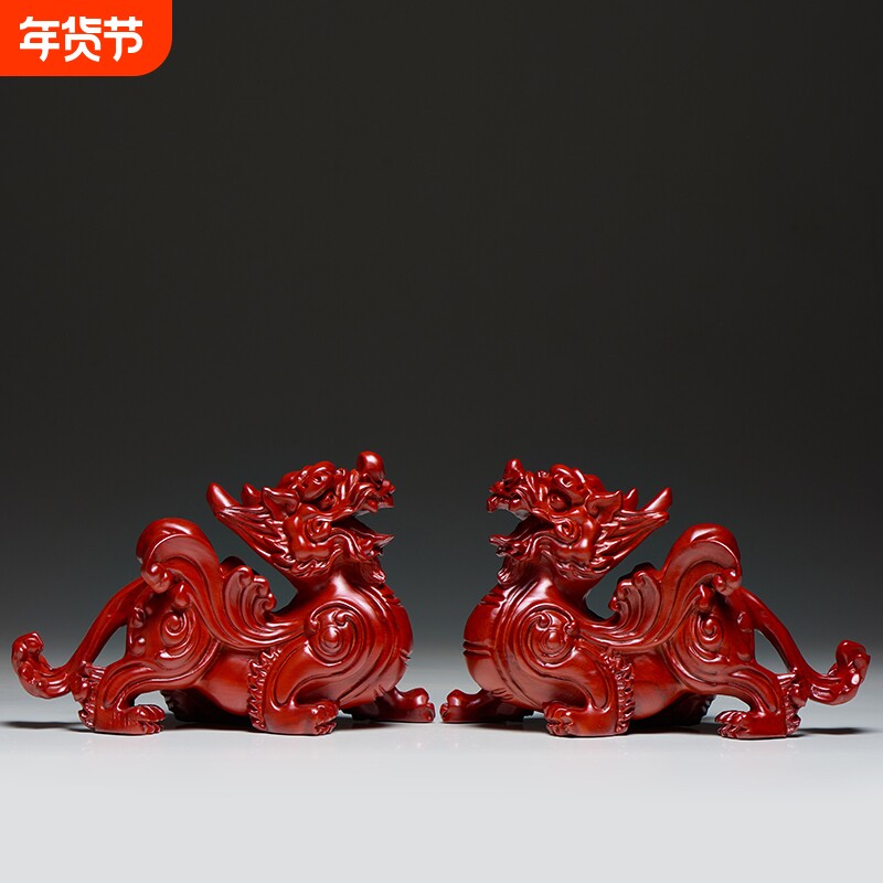 花梨木雕貔貅招财摆件公母一对红木皮丘家用客厅办公室装饰品桌面