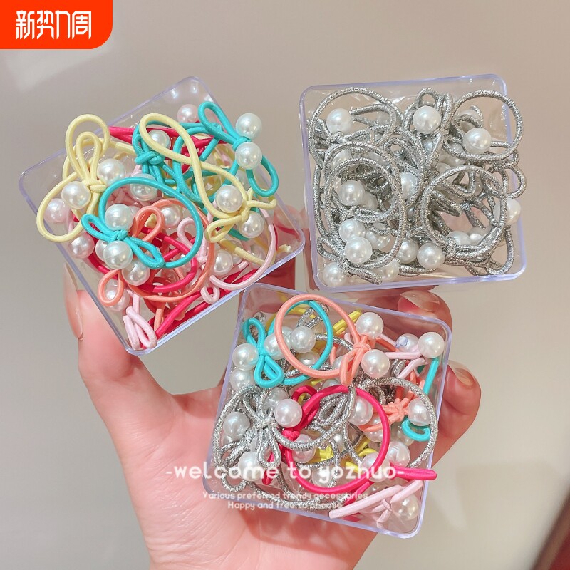 儿童彩色蝴蝶结皮筋女扎头仿珍珠拇指发圈甜酷女孩扎辫子头绳发绳