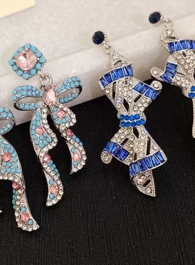 镶钻结吊坠耳钉vinta中古精致百搭耳环轻奢高级感耳饰