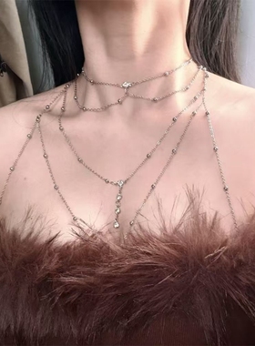 闪钻性感胸链身体链气质时尚设计高级感项链纯欲辣妹风锁骨链配饰