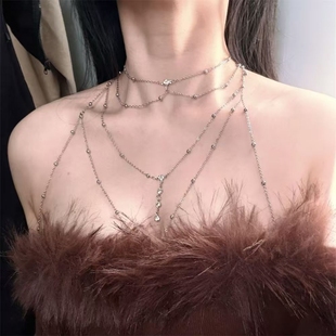 闪钻性感锁骨链胸链身体链气质时尚设计高级感项链纯欲辣妹风配饰