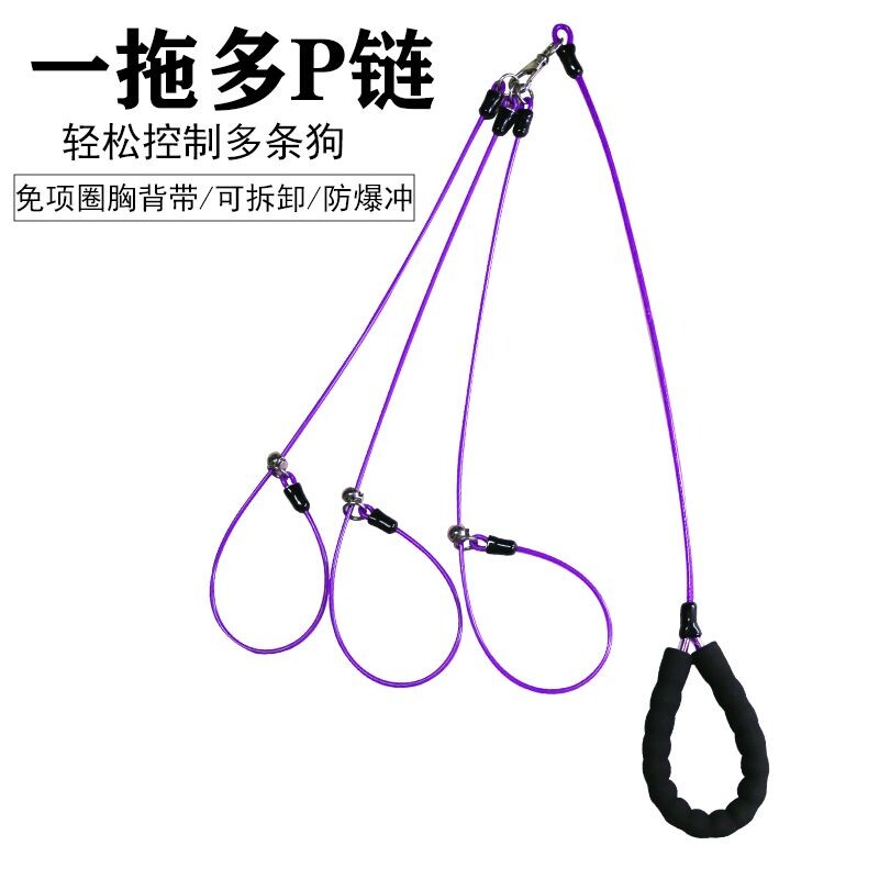 狗狗牵引绳狗绳一拖二双头自动伸缩p绳大型犬小型犬一拖三狗链p链