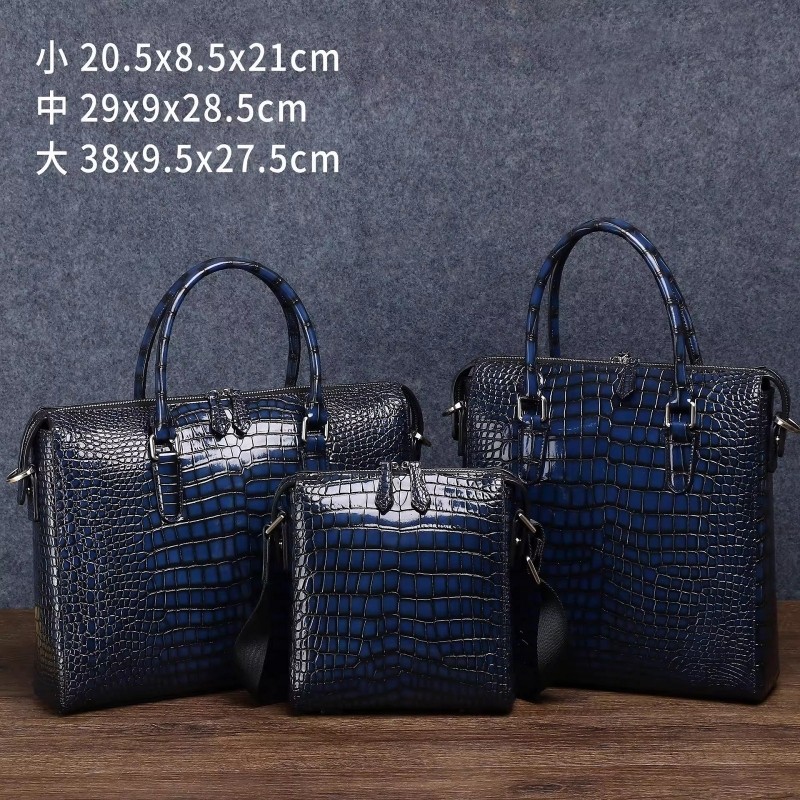新款鳄鱼肚纹擦色男士公文包大容量手提男包商务大包潮款