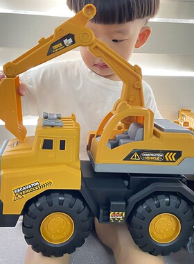 超大工程车仿真玩具挖机搅拌车吊车套装儿童挖沙工具男孩小汽车