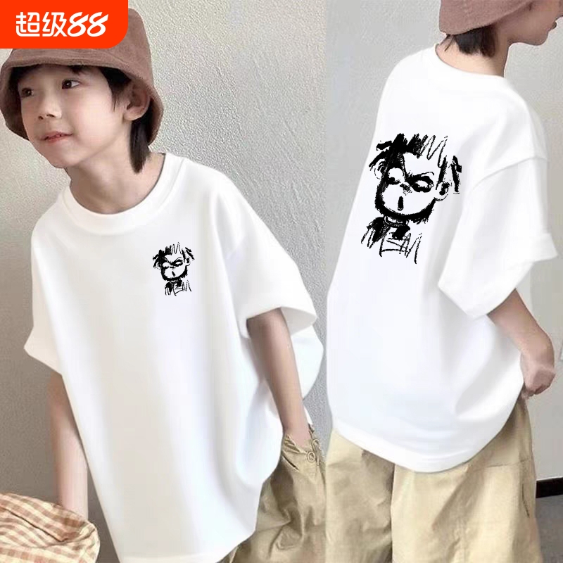 男童白色短袖t恤夏季薄款2025中大儿童韩版半袖帅气男孩打底上衣