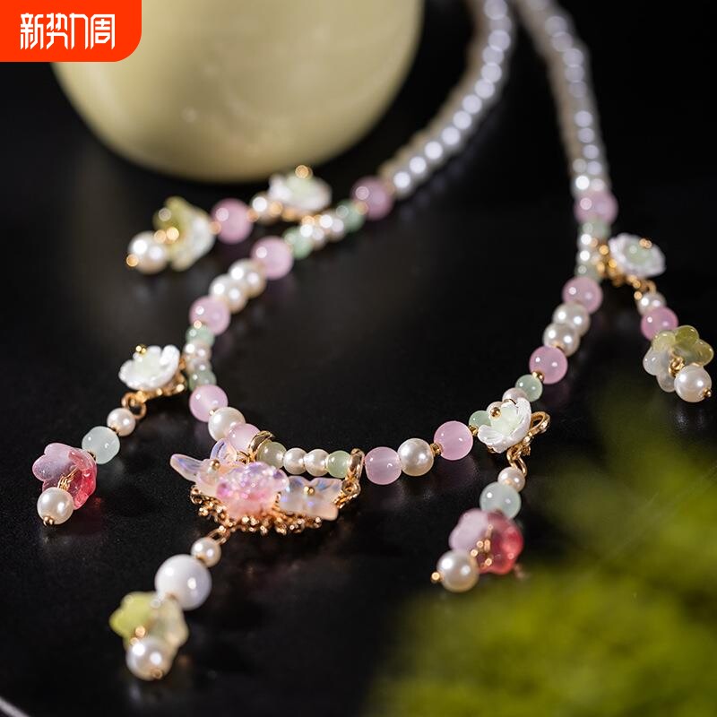簪娘古风璎珞项链女新中式复古旗袍珍珠吊坠汉服配饰软璎珞琉璃