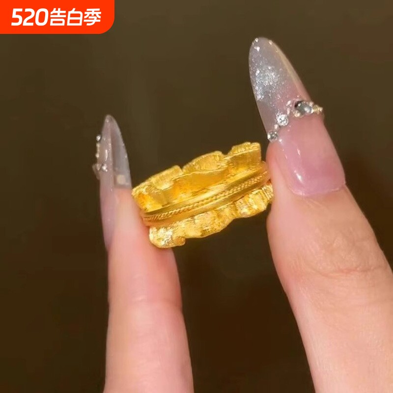 同款手工拉丝金纹理宽面纹理金戒指女复古高级感食女款指戒