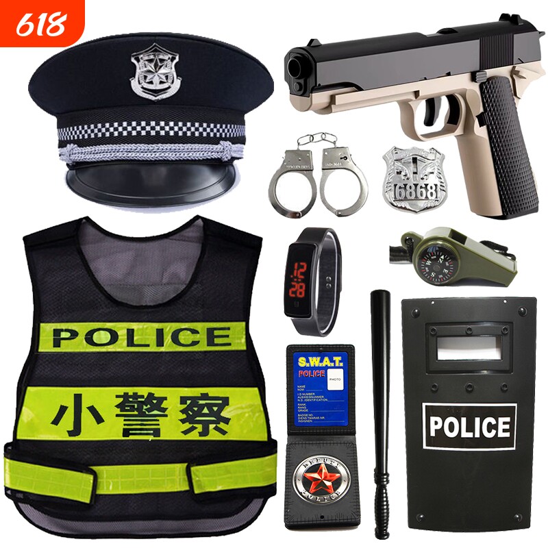 儿童玩具察套装黑猫警长帽子手枪生日礼物对讲机电动警察迷彩塑料