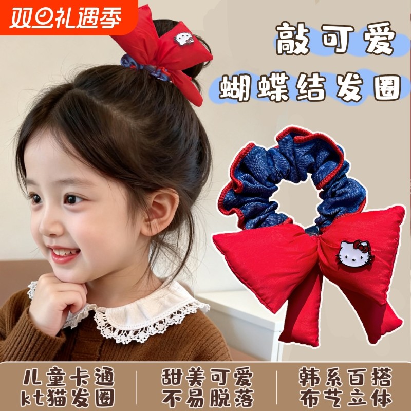 韩系红色kitty蝴蝶结小肠发圈女高级感低马尾扎头发头绳气质头饰