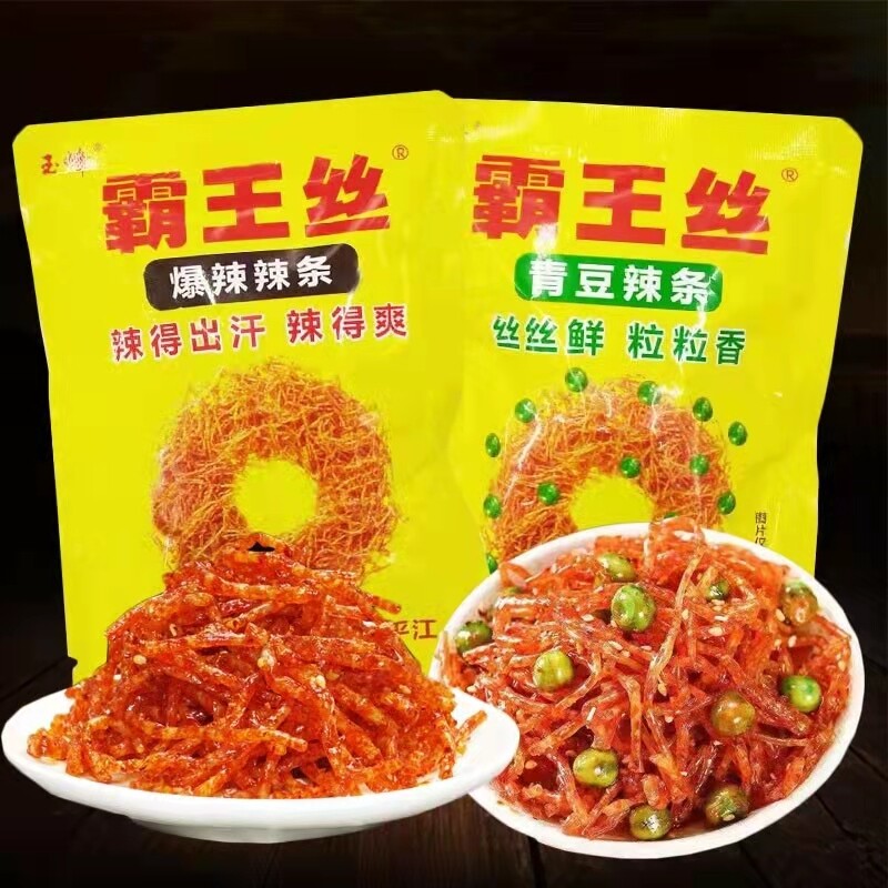 霸王丝爆辣青豆辣条辣丝办公室零食休闲怀旧儿时小吃袋装图片