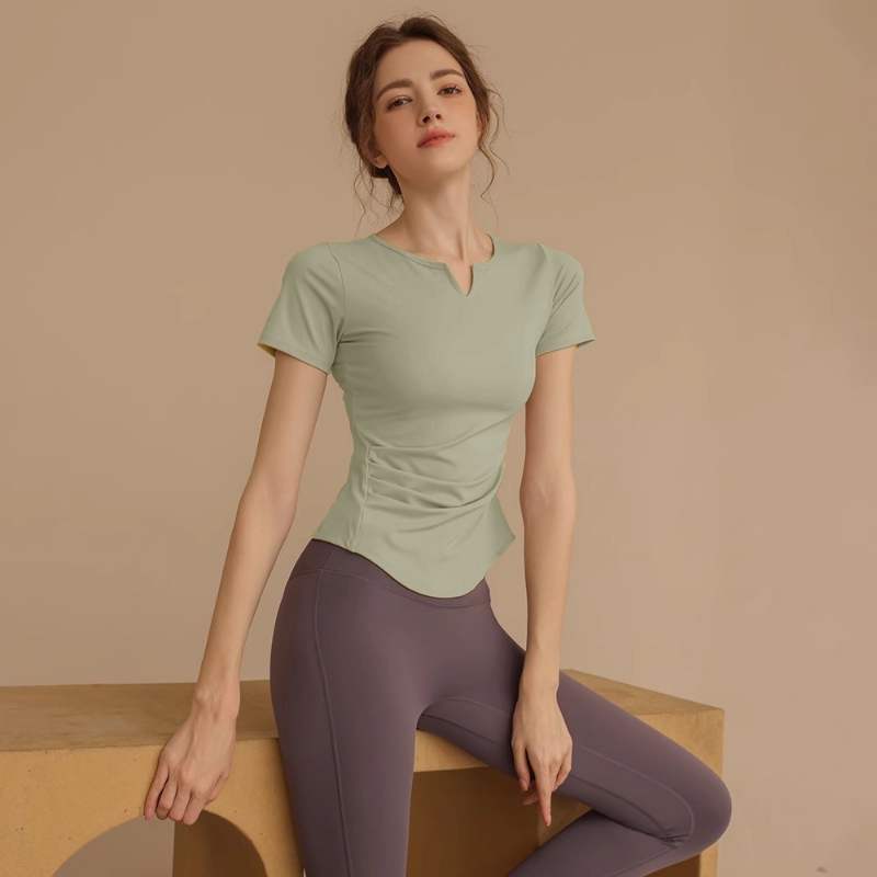 裸感速干瑜伽服女修身显瘦透气跑步运动T恤训练健身短袖上衣夏季