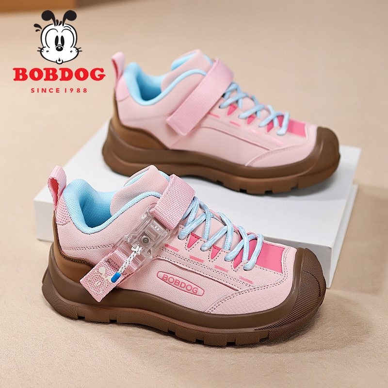 巴布豆女童运动鞋2025新款秋冬季皮面防水儿童小学生跑步鞋双11