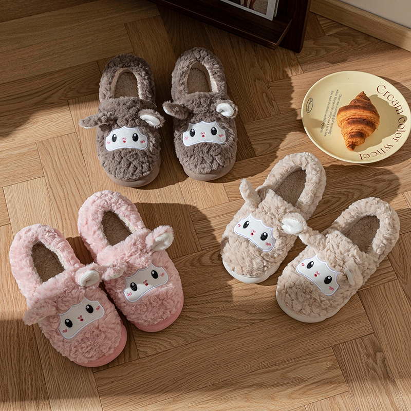 棉拖鞋情侣可爱小羊棉拖鞋男女冬季居家包跟保暖防滑月子鞋ins