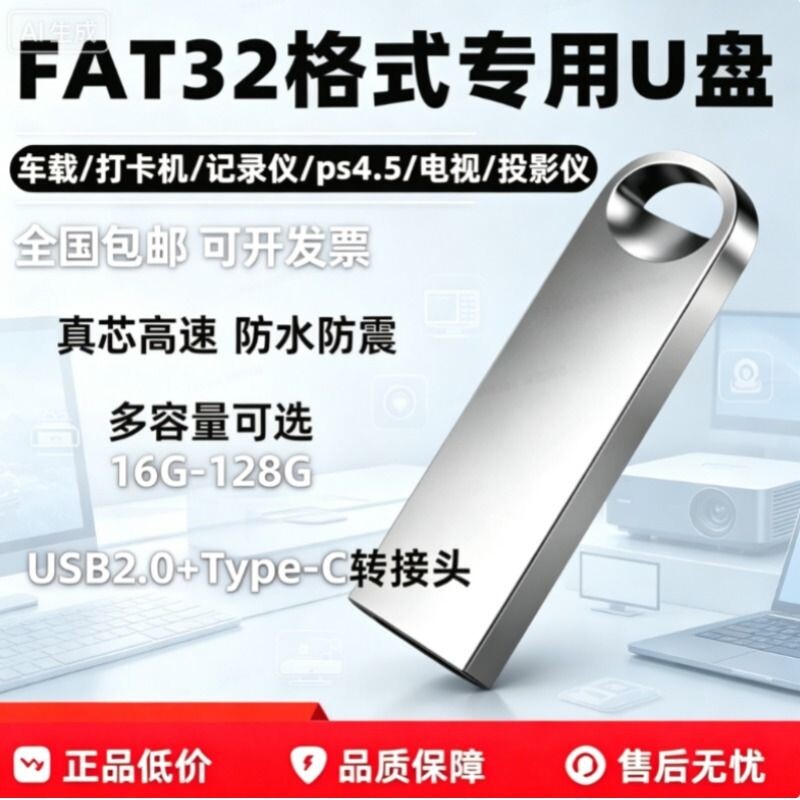 u盘fat32格式64G手机电脑笔记本USB2.0优盘汽车音响32G128G高速