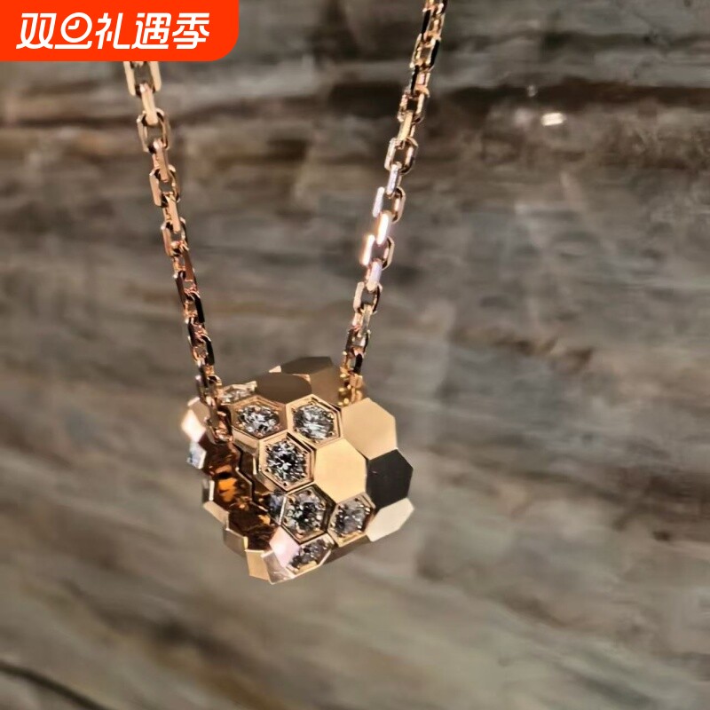 蜂巢项链女厚镀18K玫瑰金路路通锁骨链小蛮腰吊坠链子钻石白金