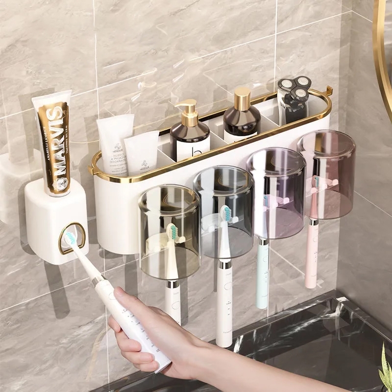 轻奢电动牙刷置物架牙杯架壁挂免打孔卫生间洗漱杯漱口杯收纳套装