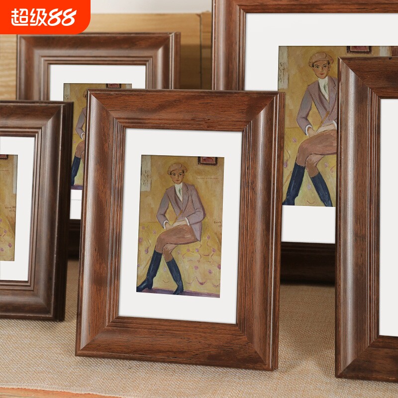美式复古画框木质摆台展示框架10寸12洗照片相框装裱挂墙空框玻璃