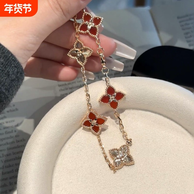 高级感新款五花四叶草手链女镀18K金红玛瑙本命年红绳手绳不掉色,饰品/流行首饰/时尚饰品新,手链,淘宝优惠券,粉丝福利购,淘宝优惠卷