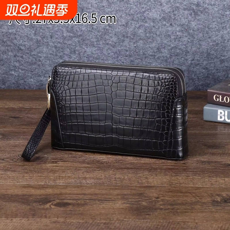 鳄鱼肚纹男士大手包多功能密码锁双拉链手拿包大容量商务夹包