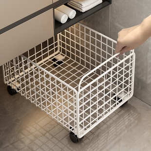浴室柜下可移动脏衣篮洗漱台脏衣服收纳筐卫生间带轮小推车置物架