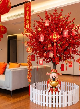 仿真桃花树红色中式国风许愿树发财红包树假树布置新年落地装饰