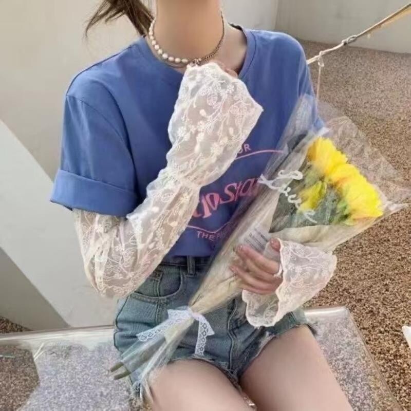 冰袖女宽松夏季防晒开车骑车袖套新款蕾丝手套手臂套袖护臂长手套