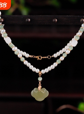 古风项链项圈软璎珞绿色同心锁汉服新中式旗袍明制马面裙百搭配饰